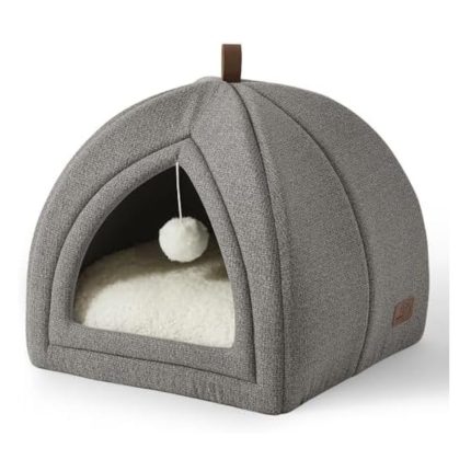 Grey Foldable Cat Cave Bed House with Soft Cushion
